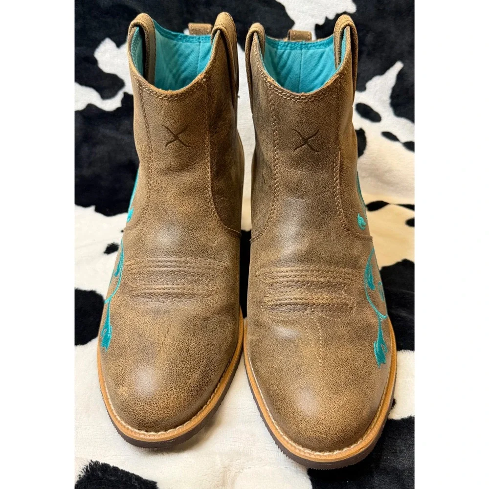 Twisted X Womens Brown Leather Turquoise Embroidered Western Ankle Boots Size 10